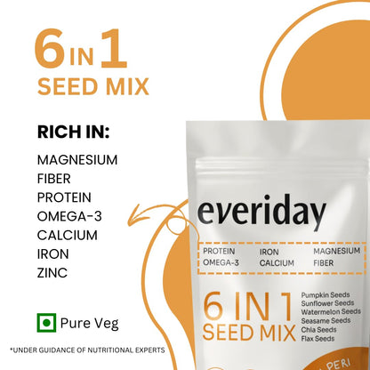 Everiday Honey & Peri Peri Roasted 6-in-1 Super Seed Mix | 250g | Pumpkin, Sunflower, Watermelon, Sesame, Chia & Flax | Healthy Crunchy Snack for Daily Nutrition | High Protein, Fibre & Omega-3 | Vegan & Gluten-Free