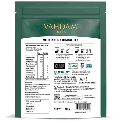 VAHDAM, Vedic Kadha Infusion Bags – 50 Pyramid Bags | Caffeine Free | Botanical Tisane – Earthy & Savory | Resealable Ziplock Pouch