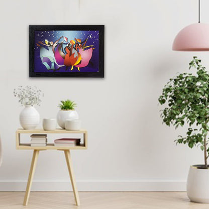 Wooden framed Modern Art Rain Painting | Ready to Hang- (Wooden Frame, Multicolor, 14 inch x 10 inch)