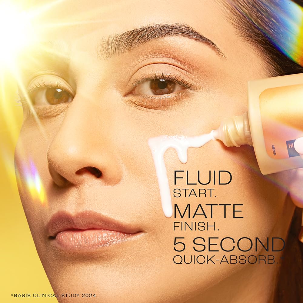 Advertisement for a skincare product with a close-up of a woman's face and a bottle of the product.