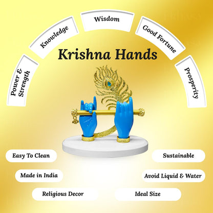Ekhasa Lord Krishna Hands with Flute Idol (Small Size) | Krishna Flute Hand Statue | Krishnaji Divine Hands Idol with Flute and Peacock Feather | Krishna Statue for Car Dashboard & Griha Pravesh Gift
