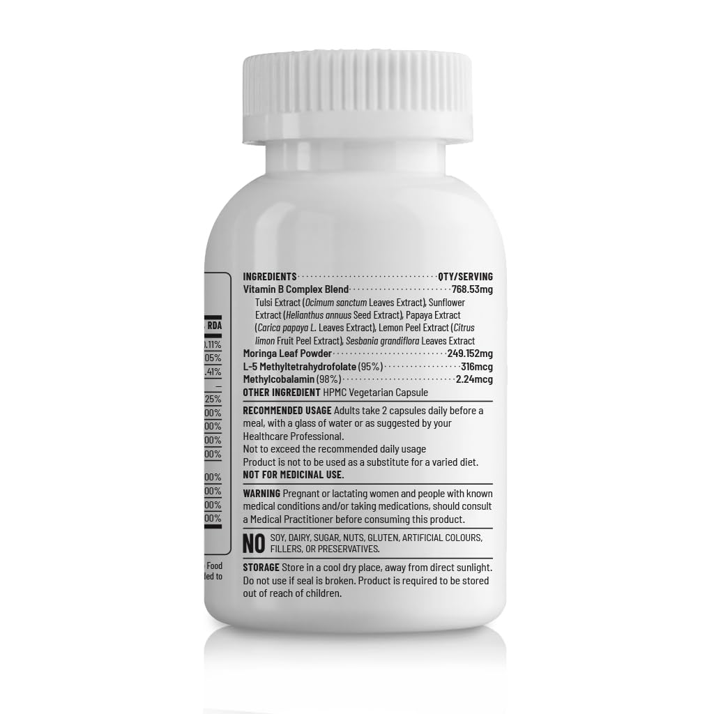 Zephivo Unived Wholefood Natural B-Complex Raw B-Vitamins Capsule From Ferment Media 100% Natural & Vegan One Month Supply, 60 Count
