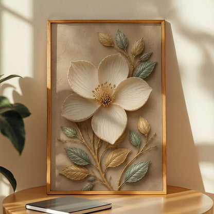 Floral Botanical Wall Painting with Frame | Premium Textured Flower & Leaf Artwork, Pastel Nature Wall Decor Framed for Living Room Bedroom Office and Home Decoration (Art-4,13x19inch)
