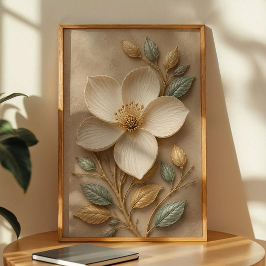 Floral Botanical Wall Painting with Frame | Premium Textured Flower & Leaf Artwork, Pastel Nature Wall Decor Framed for Living Room Bedroom Office and Home Decoration (Art-4,13x19inch)