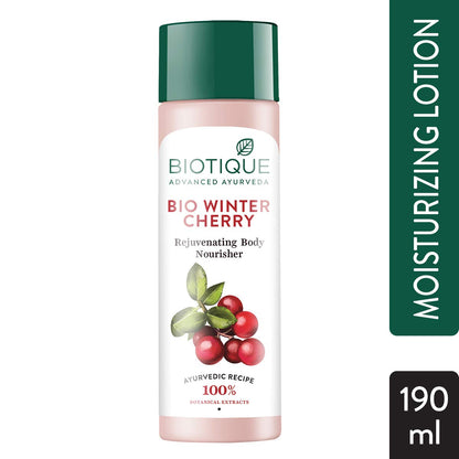 Biotique Bio Creamy Coconut Ultra-Rich Body Lotion For Extra Dry Skin, 180ml & Bio Wintercherry Lightening & Rejuvenating Body Nourisher, 190ml