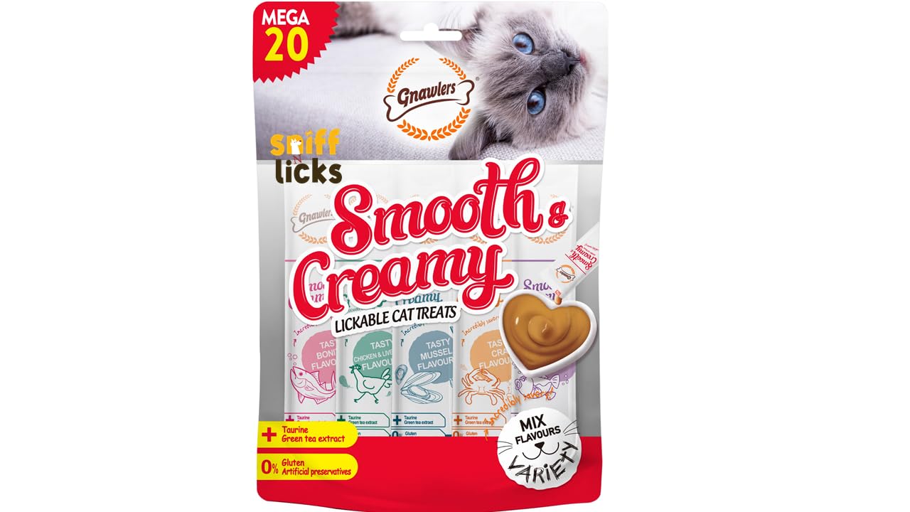 Gnawlers Lickable Wet Creamy Cat Treats with Tasty Assorted Flavour for Adult & Senior Cats, Healthy Cat Treat (Pack of 1x300g). Sold by Sniff N Licks