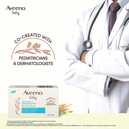Aveeno Baby Daily Moisture Cleansing Bar 75g | With natural Oatmeal, Glycerin and Shea Butter | Co-created with Pediatricians and Dermatologists for newborn sensitive skin | pH balanced, free of soap, parabens sulfates and phthalates