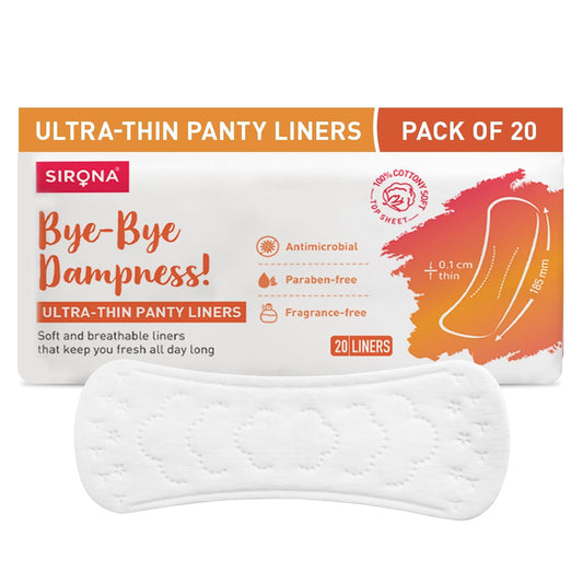 Sirona Daily Use Panty Liners for Women with Aloe Vera - Pack of 20, Liners | Cottony Soft Pantyliners Pad with Antimicrobial Properties | Ultra Thin & Better Stickiness