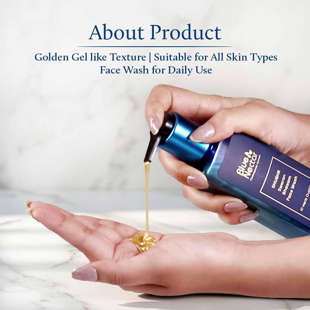 Blue Nectar Gold Swaran Bhasam Face Wash for Glowing Skin | Ayurvedic Gentle Cleanser for Oily & Dry Skin | Daily Face Wash for Women & Men (10 Herbs, 100 ml)