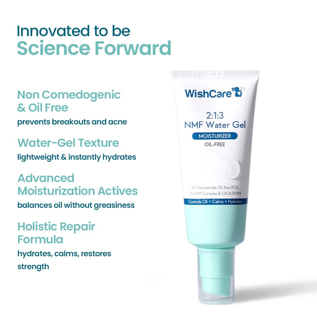 WishCare NMF Water Gel tube with product features on a white background