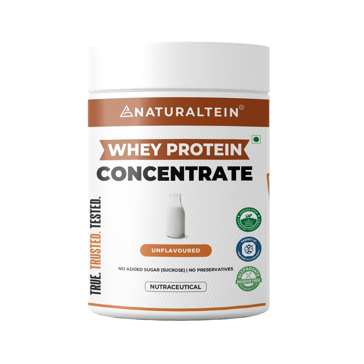Naturaltein whey protein concentrate container on a white background