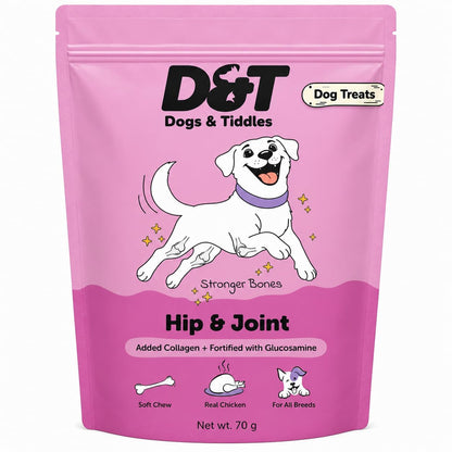 Dogs & Tiddles Hip & Joint Dog Treats for Puppies & Adult Dogs, 70g | Soft & Chewy Real Chicken Treats | with Collagen, Glucosamine & Chondroitin | Supports Mobility