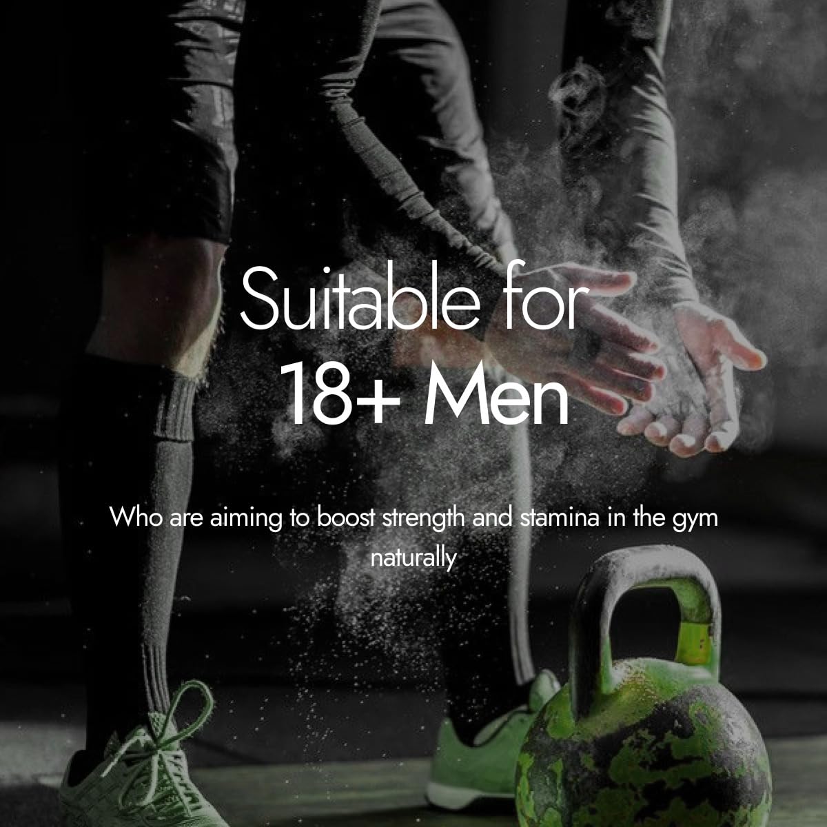 Two people holding hands with a text overlay about strength and stamina training suitable for adults.