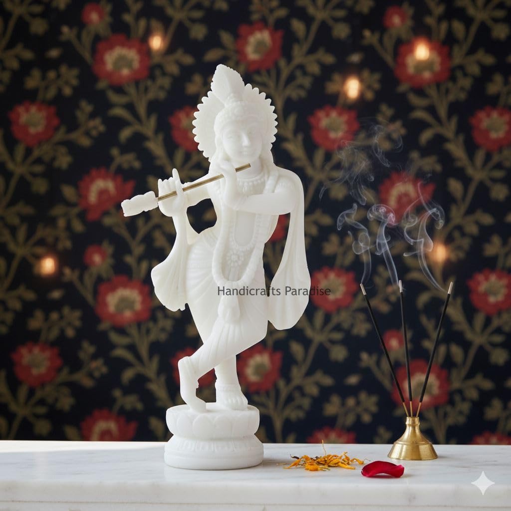 Handicrafts Paradise Resin Standing Krishna Idol (6.4 cm x 3.8 cm x 14.6 cm) (WM15053_white)