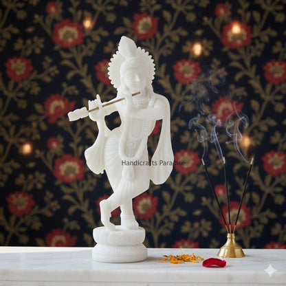 Handicrafts Paradise Resin Standing Krishna Idol (6.4 cm x 3.8 cm x 14.6 cm) (WM15053_white)