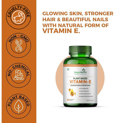 Simply Herbal Plant Based Vitamin E 10mg Capsules for Glowing Skin and Strong Hair | Vitamin E - 60 Capsules