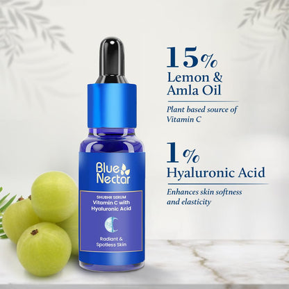 Blue Nectar Plant Based Vitamin C Face Serum for Glowing Skin 100 Natural Hyaluronic Acid Serum Ayurvedic Serum for Women Men 9 Herbs 30 ml