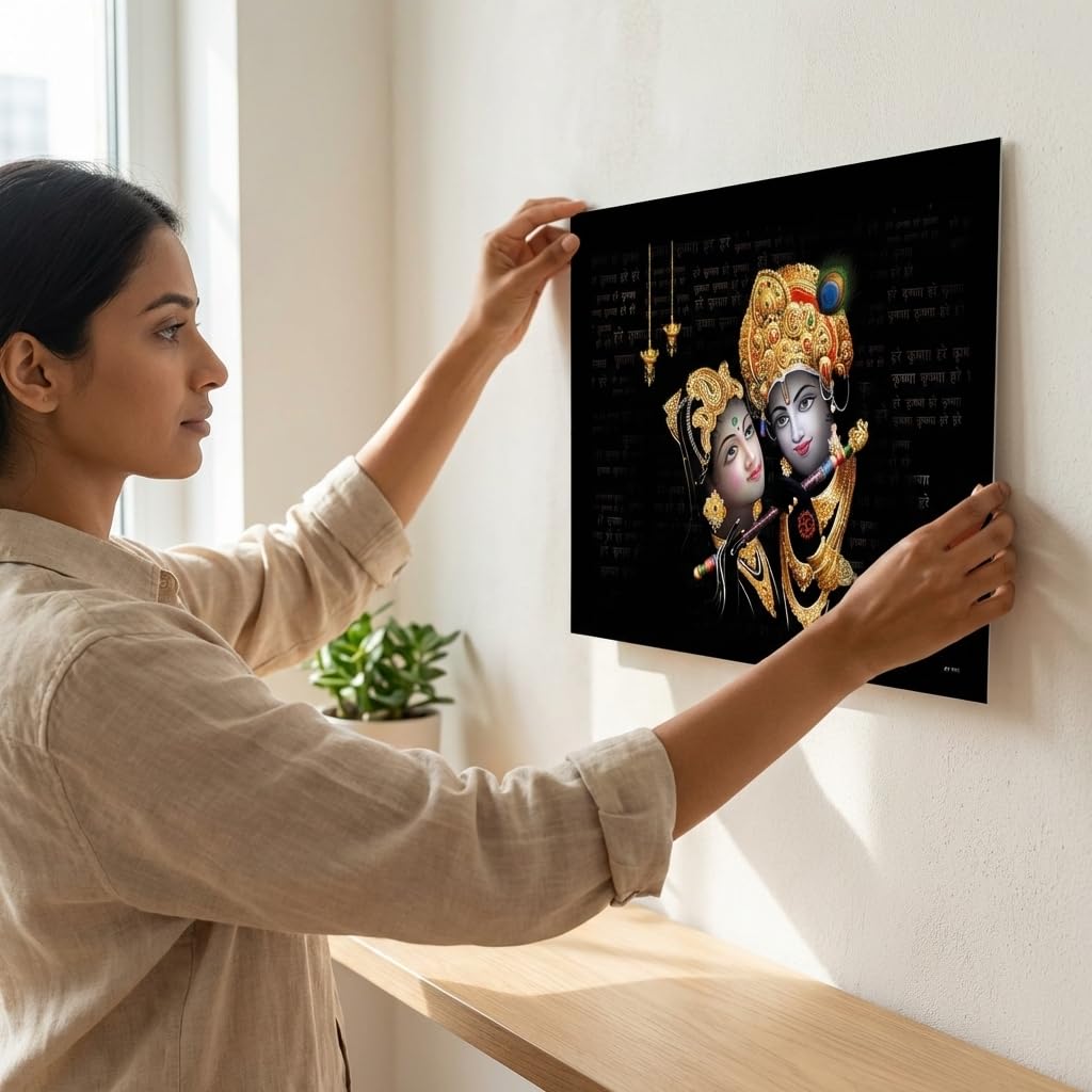 Krishna Radha Art Framed Painting | Ready to Hang | emits Positive Vibes - (Wooden Fiber Frame, 12inch x 18 inch)