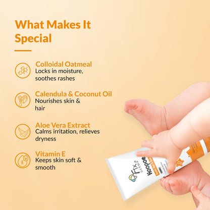 Fixderma Hoopoe Gentle Hair & Body Wash for Kids with Colloidal oatmeal, Aloe Vera Gel Extract, Calendula & Coconut Oil|Top to Toe wash for Baby | Tear Free Formula | Dermatologist Tested (100 Ml)