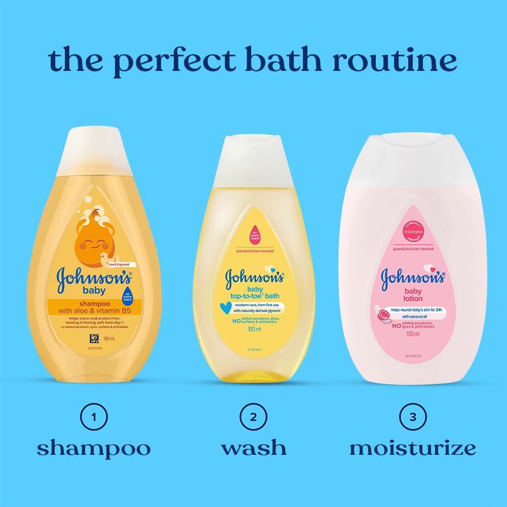 Johnson's Baby No More Tears Baby Shampoo, 100ml | With Aloe & Vitamin B5 | Helps Clean & Protect Baby Hair | No Added Parabens, Dyes, Sulphates & Pthalates | Hypoallergenic & PH Based Formula | Recommended by Paediatricians