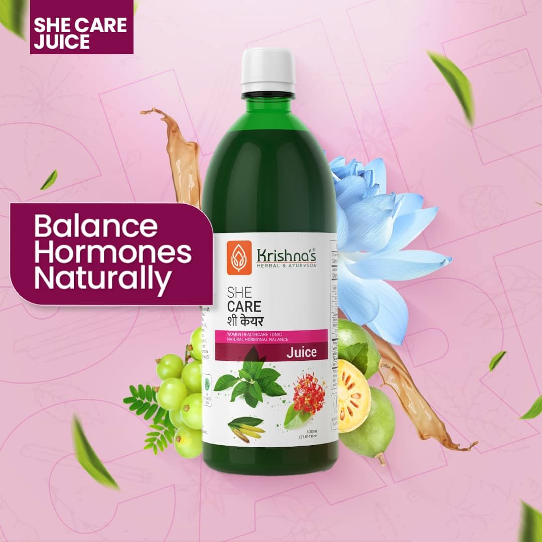 KRISHNA'S HERBAL & AYURVEDA Women's She Care Juice Infused With 5 Herbs for Hormonal Balance, PCOS, PCOD, Period Pain Relief, Hair & Skin Health, Clinically Proven - 1000 ml (Pack of 1)