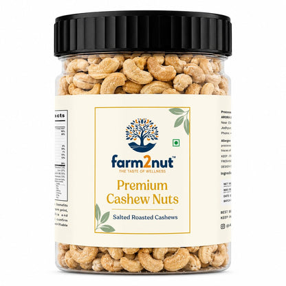 farm2nut Oven Roasted & Salted Cashew Nuts | Crunchy Whole Kaju | Oil-Free & Low Sodium Dry Roasted Cashews | Healthy Vegan Protein Snack | Jumbo Size Premium Cashews