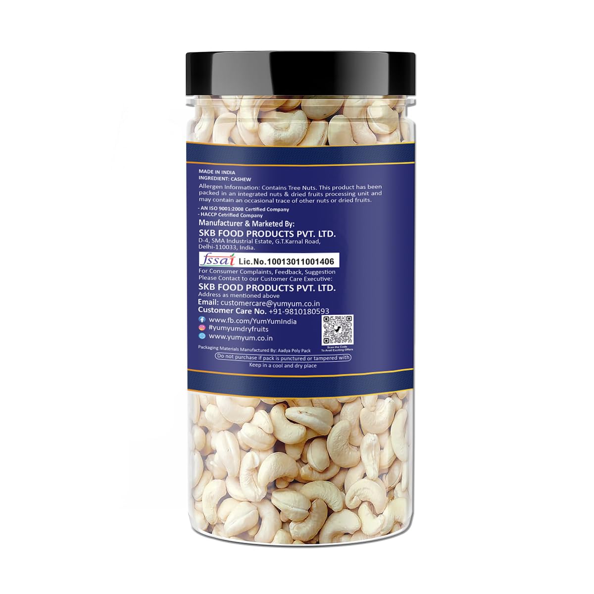 YUM YUM Pure Cashews Whole/Kaju, 500g, Nutritious & Delicious, Premium Kaju nuts, Rich in Protein, Magnesium & Phosphorus, Deluxe Size & Crunchy Nuts Jar
