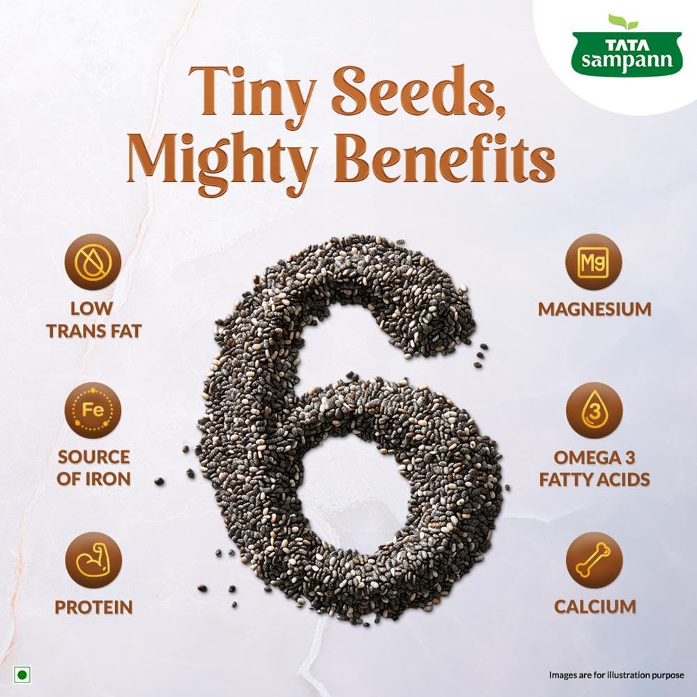 Tata Sampann Pure Chia Seeds, 200g, Rich in Calcium & Protein, Source of Iron, Trans Fat Free, Rich in Magnesium, Rich in dietary fibre, Rich In Omega 3 Fatty Acid