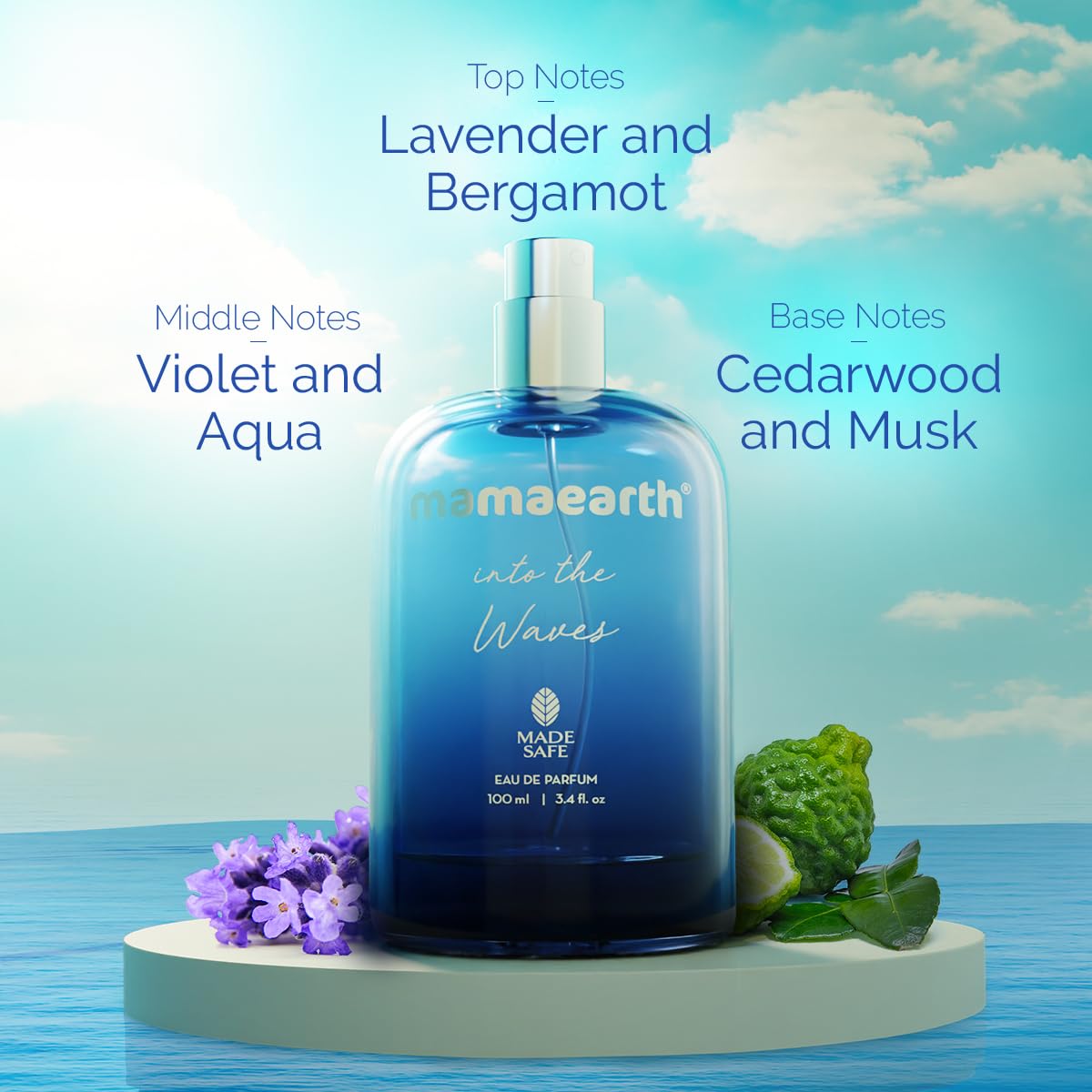 Mamaearth Into The Waves Liquid Eau De Parfum For Men-100 Ml|Made Safe Approved|Premium&Long-Lasting Fragrance|Blend Of Exotic Ingredients|Perfume With Bergamot,Aquatic&Musk Notes|Fresh Scent For Men