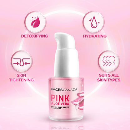 FACESCANADA Pink Aloe Vera Fresh Eyes Serum For Under-Eye Care, 15ml | Squalene, Witch Hazel & Quinoa Extracts | Anti-Ageing, Brightening & Intense Hydration | Helps Reduce Puffy Eyes & Dark Circles