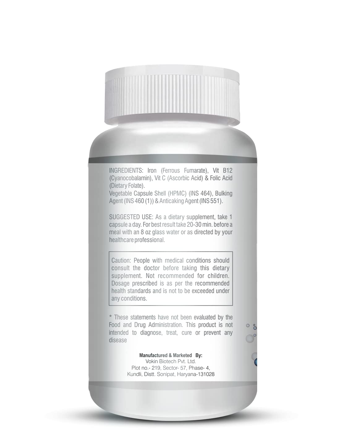 Vitamin supplement bottle with label on a white background