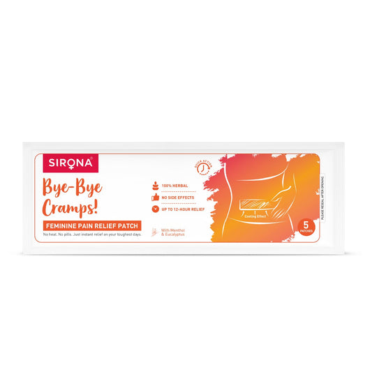 Sirona Bye Bye Cramps feminine pain relief patch packaging on a white background