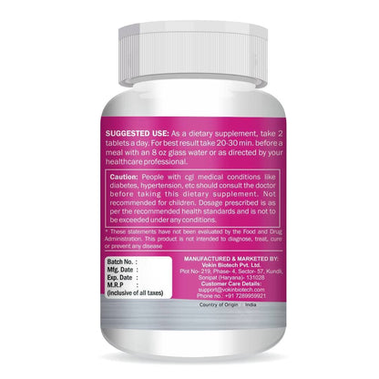 Supplement bottle with a pink label on a white background