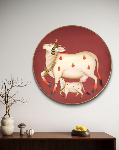 Beautiful Cow Pichwai Premium Sparkle lamination Golden Slim Frame 50.8 cm x 50.8 cm Large Size, For Home/Office/Hotel painting GRL-05