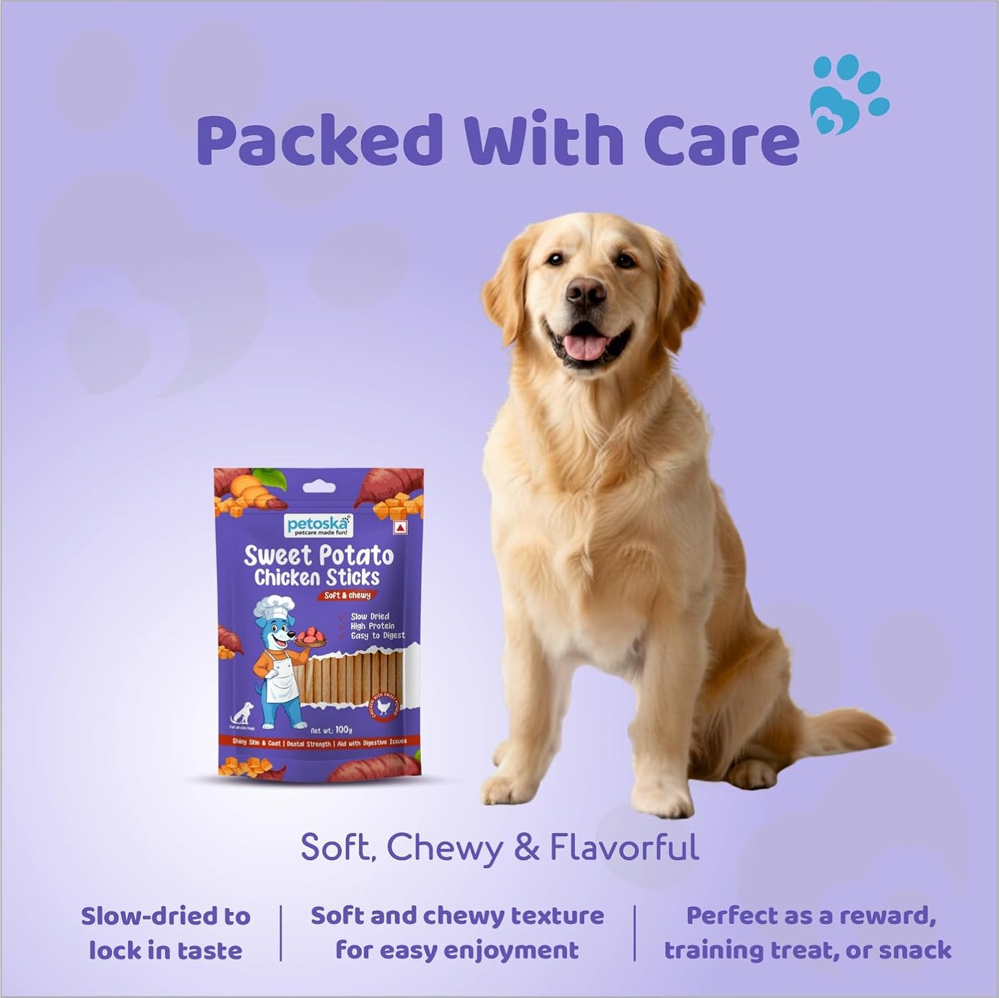 Petoska Chicken & Sweet Potato Dog Treats – 100 g Crunchy Natural Chew Sticks for Puppies & Adult Dogs