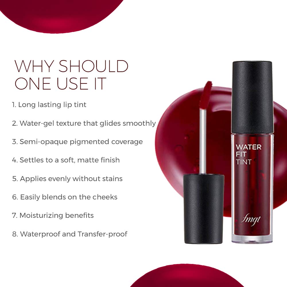 Lip tint product with text highlighting features on a white background
