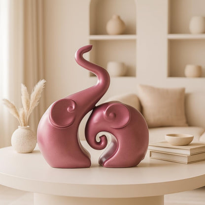 Lavish Rose Gold Home Decor Elephant Couple | Ceramic Figurines | Launched for The First time in India (Set of 2, Rose Gold Matte)