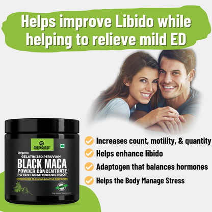 GREENDORSE Peruvian Black Maca Root Powder Concentrate | Rich in Macamide & Macaenes, 3rd Party Lab Tested | Stamina & Reproductive Health Support, Performance,Vitality- High Potency-50g