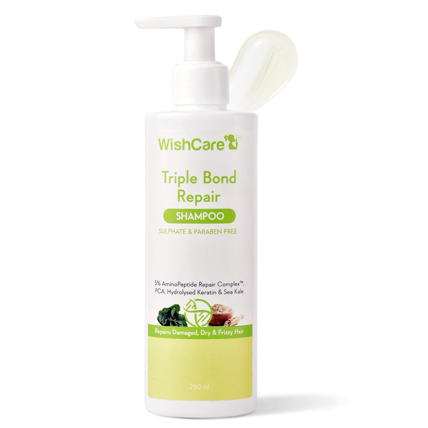 WishCare Triple Bond Repair Shampoo bottle on a white background