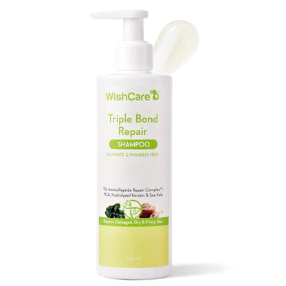 WishCare Triple Bond Repair Shampoo bottle on a white background