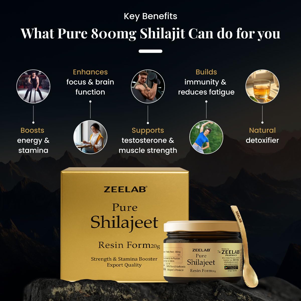 Zeelab Shilajit Pure Resin 20gm | 100% Pure Himalayan Shudh Shilajeet | Natural Source of Fulvic Acid & Minerals | Supports Energy, Stamina, Strength & Vitality– 20gm