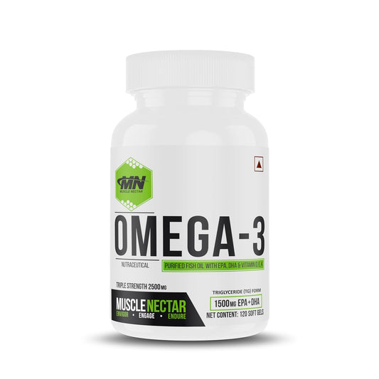 Muscle Nectar Omega 3 Fish Oil Triple Strength, 2500mg (1500mg EPA/DHA), Triglyceride (TG) Form (120 Softgels)
