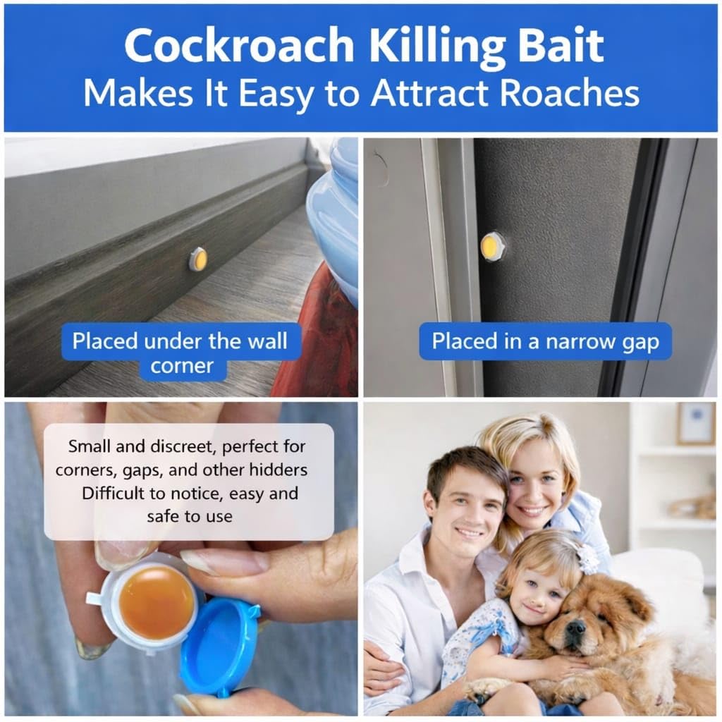 Natural Cockroach Repellent Bait (8 Traps) | Eco-Friendly Anti-Roach Gel Traps for Kitchen, Bathroom & Cabinets | Non-Toxic Indoor & Outdoor Cockroach Control | Odorless Pest Repellent