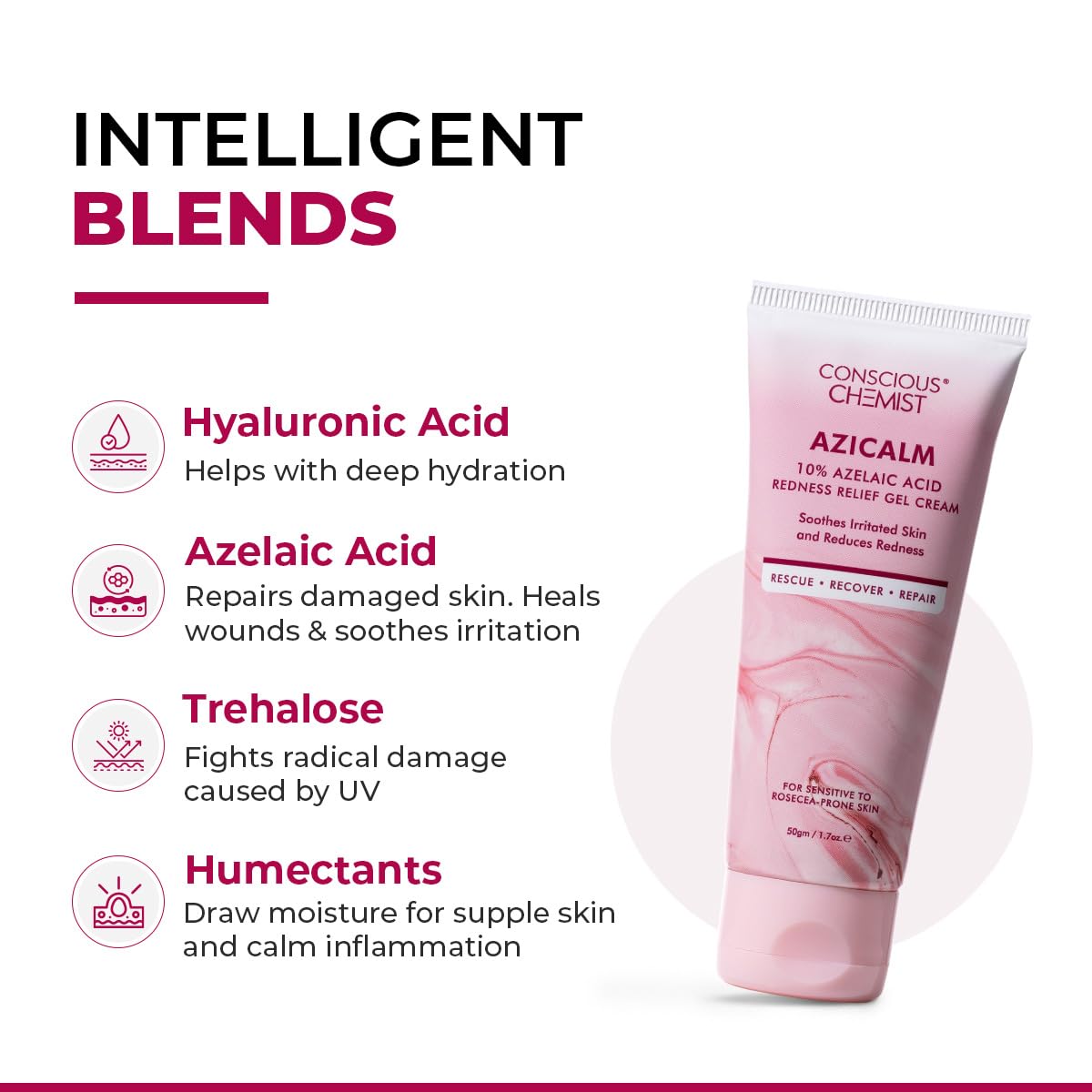 Conscious Chemist® 10% Azelaic Acid Cream | 50g | Face Cream for Men & Women, Moisturizer for Acne Prone Skin, Redness Relief, Soothe Irritation & Inflammation, All Skin Types - Azicalm