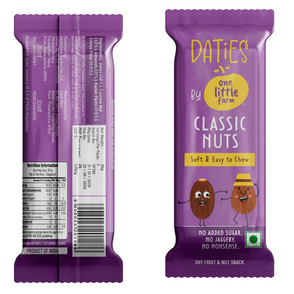 Daties by One Little Farm - Combo Pack Date Bites | Made with Dates, Cashew & Almond | Clean-Label Healthy Snack for Kids | Soft and Easy to Chew | No Added Sugar or Jaggery | 20g Each (Pack of 8)