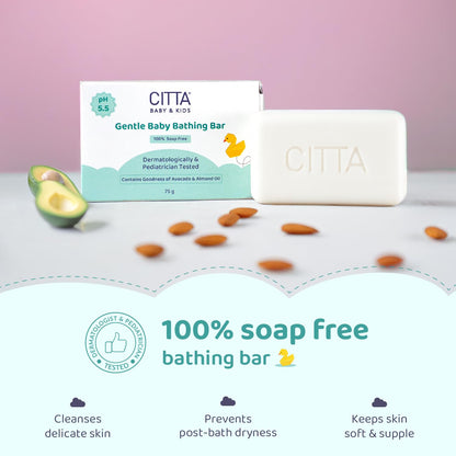 CITTA Bathing Bar for Babies & Kids | Soap-Free, No Tears | Dermatologist Approved pH Balanced Wash for Sensitive Skin | Gentle Moisturizing Formula for Soft & Glowing Skin | 75g