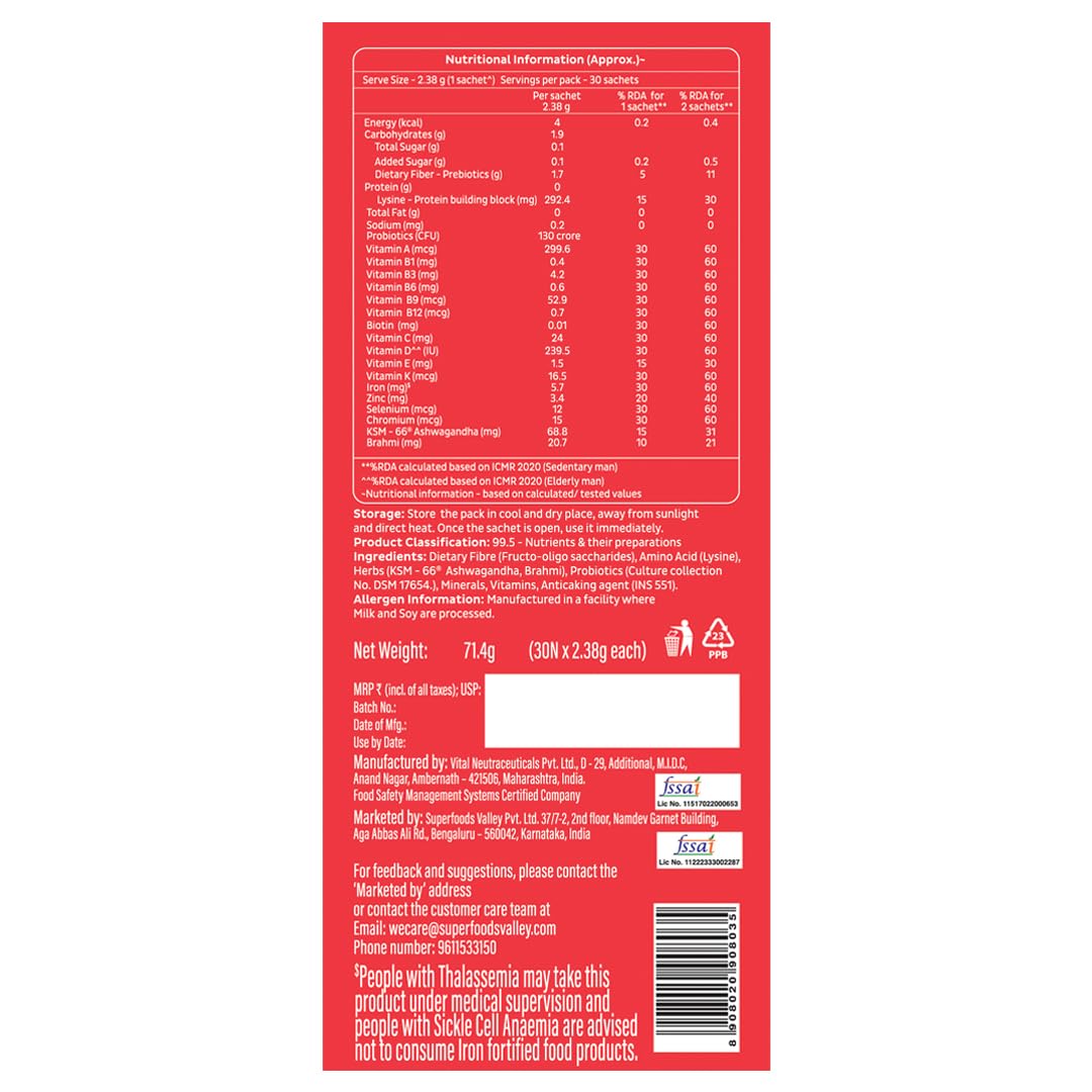 Good Monk Healthy 50+ Multivitamin for Senior Men & Women | For Energy, Bone & Gut Health | With Probiotics, Fibre, Ashwagandha, Vit. B12, C, D, Iron, Zinc | Add To Food - No Taste Change | 30 Sachets