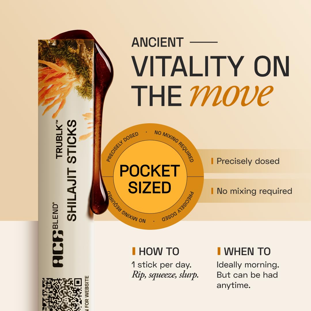 Ace Blend 400mg TRUBLK Shilajit Sticks (30 Servings) | 120mg Cordyceps Mushroom & Organic Honey | Over 75% Fulvic Acid & 80+ Trace Minerals | For Strength & Performance | High Absorption | Men & Women