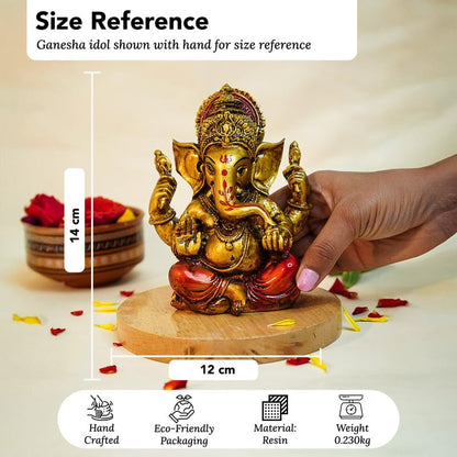 Aura Series Antique Gold Painted Ganesha Idol (5 inch) | Marble Dust Ganesh Murti for Pooja Room, Home Decor, Office Desk | Resin Vinayagar Statue for Diwali Puja | Vinayaka Idol for Gifting