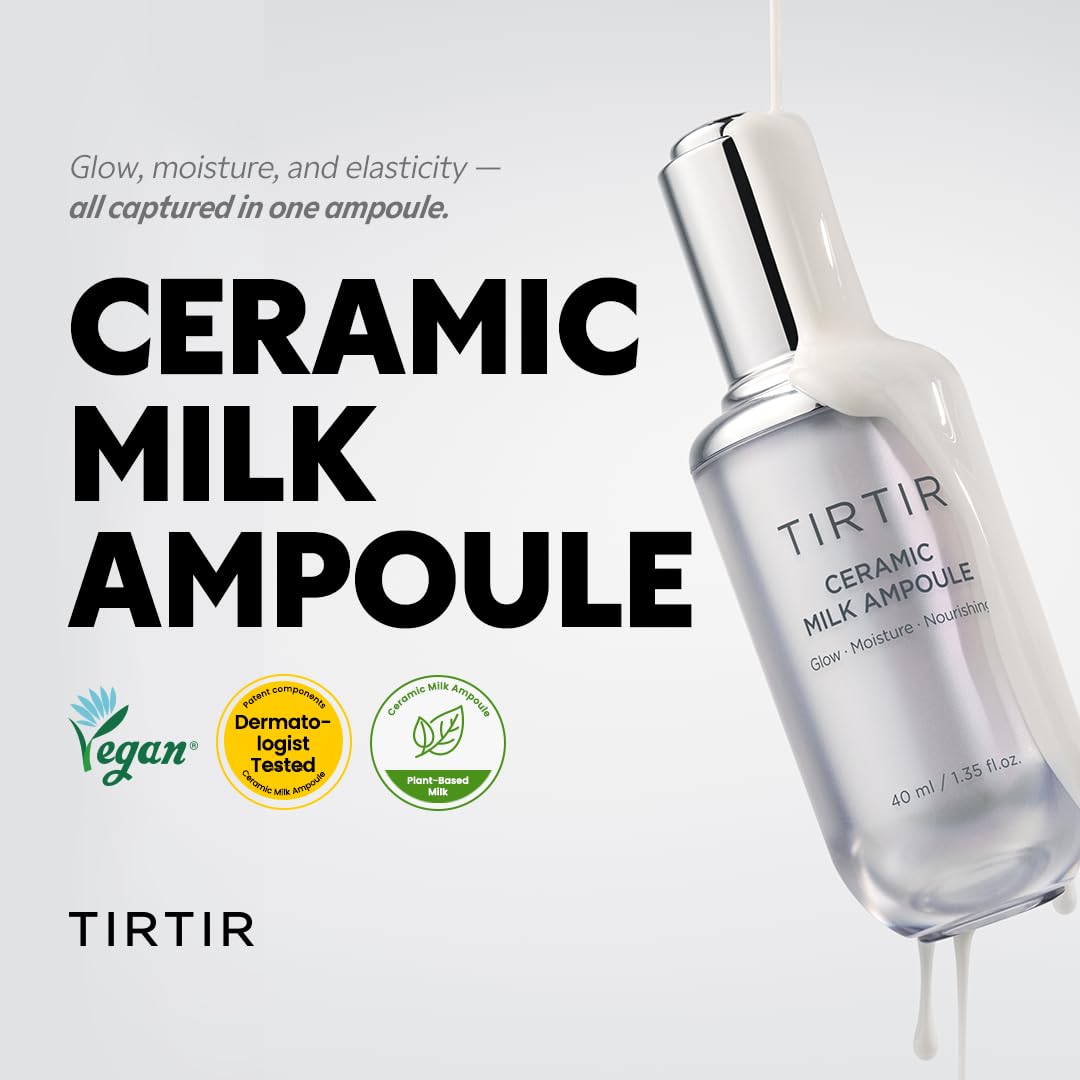 TIRTIR Ceramic Milk Ampoule, Hydrating Face Serum with Ceramides & Vegan Milk Complex for Moisturized, Radiant Skinmic Milk Ampoule, 30 ml